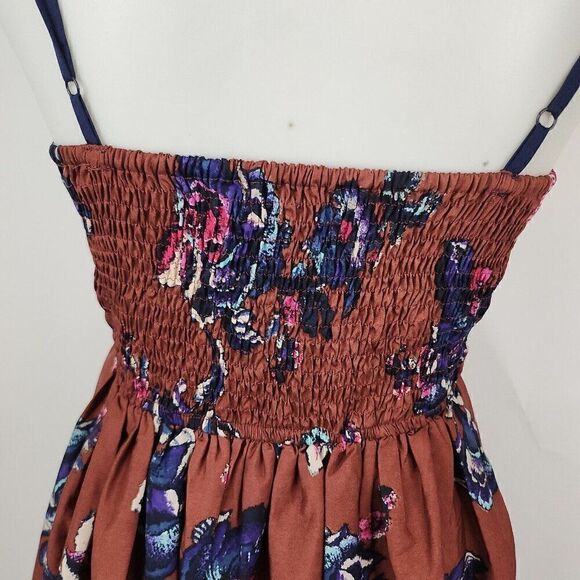 Band of Gypsies Brown Floral Smocked Bustier Fit Flare Mini Sundress Pockets M - Picture 7 of 11